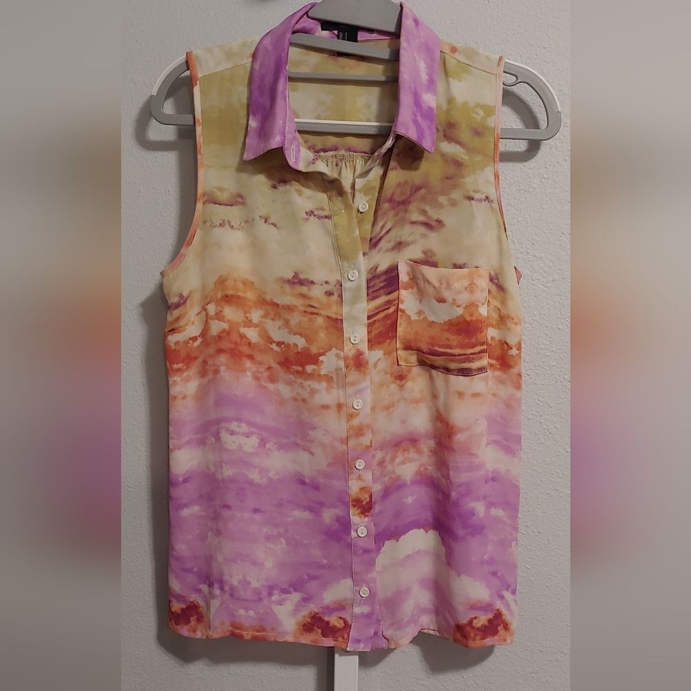 Forever 21 Sleeveless Button-up Blouse Multicolor Sz S